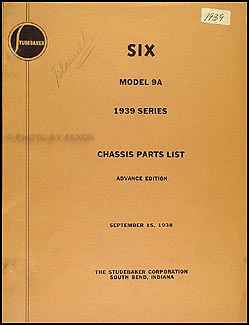 1939 Studebaker Commander Chassis Parts Book Advance Edition Original