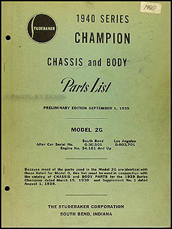 1940 Studebaker Champion Chassis and Body Preliminary Parts Book Orig.