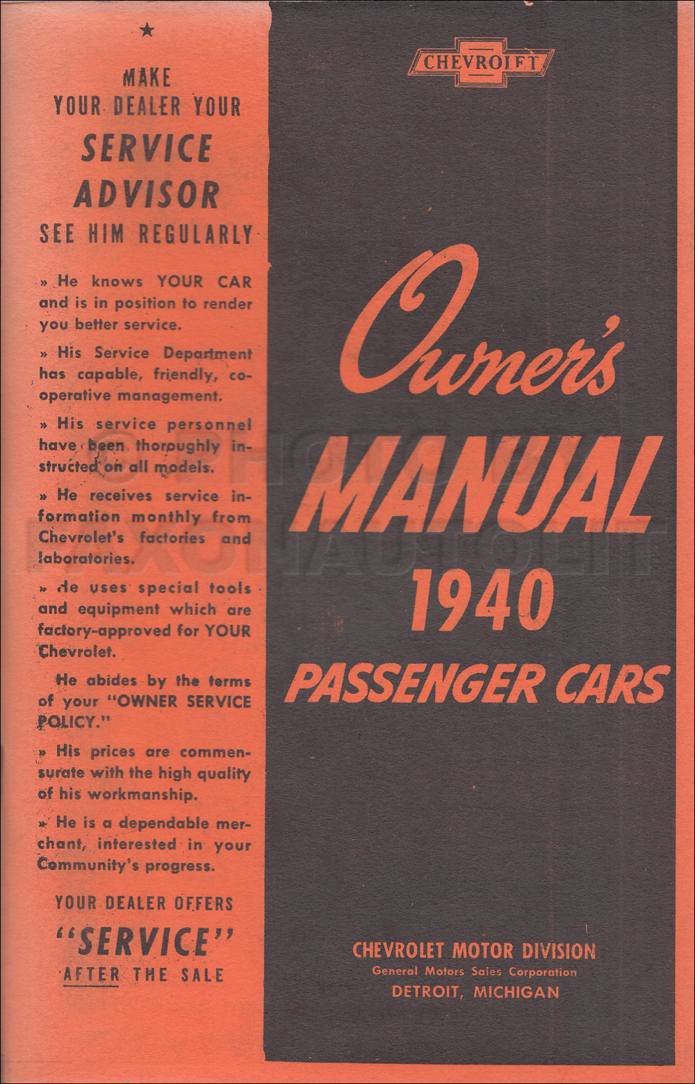 1940 Chevrolet Car Owner's Manual Reprint, older edition