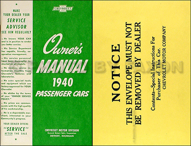 1940 Chevrolet Car Reprint Owner's Manual Package
