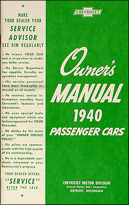 1940 Chevrolet Car Reprint Owner's Manual 40 Chevy
