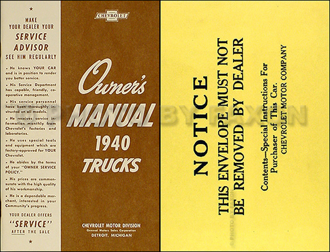 1940 Chevrolet Pickup and Truck Reprint Owner's Manual Package
