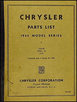 1940 Chrysler Parts Book Original 