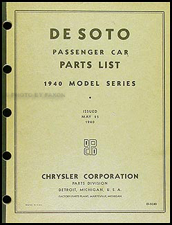 1940 DeSoto Parts Book Original De Soto
