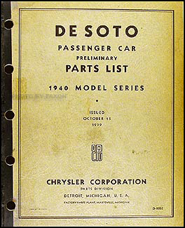 1940 De Soto Preliminary Parts Book Original
