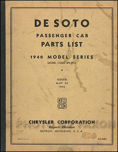 1940 DeSoto Export Parts Book Original De Soto