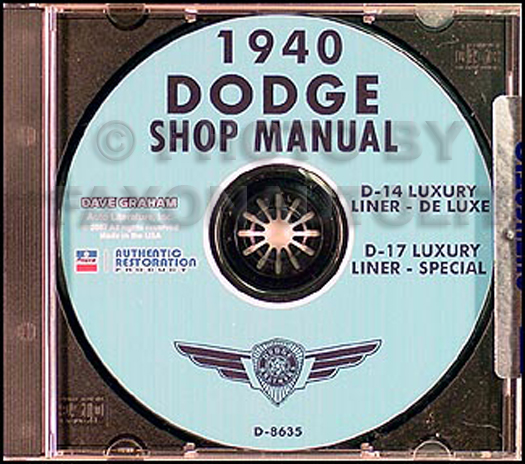 1940 Dodge Car CD-ROM Shop Manual 