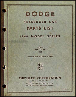 1940 Dodge Car Parts Book Original