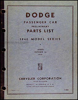 1940 Dodge Car Preliminary Parts Book Original