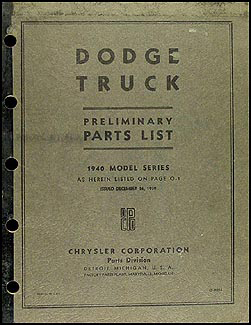 1940 Dodge Truck Preliminary Parts Book Original 