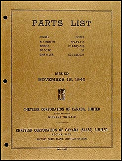 1940 CANADIAN Parts Book Original Chrysler, De Soto, Dodge, Plymouth