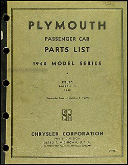 1940 Plymouth Car Parts Book Original 