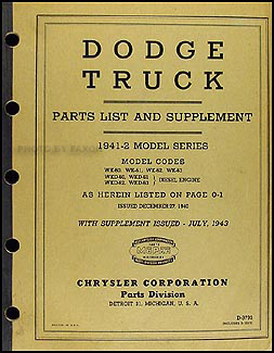 1941-1942 Dodge 2 & 3 ton Truck Original Parts Book WK WL 50-63 Series