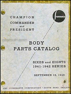 1941-1942 Studebaker Car Original Body Parts Book