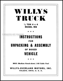 1941-1945 Willys Military MB Jeep Reprint Assembly Instructions