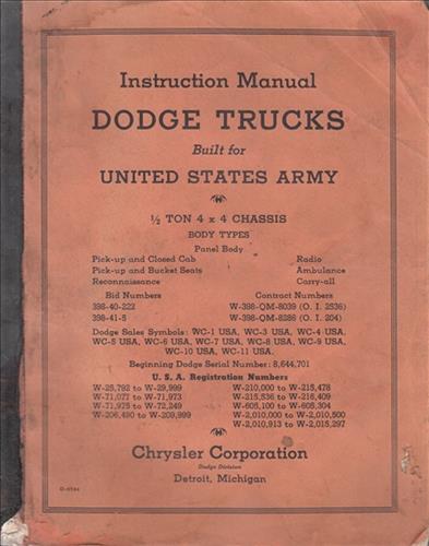 1941-1947 Dodge Military WC ½-ton Truck Shop Manual Reprint