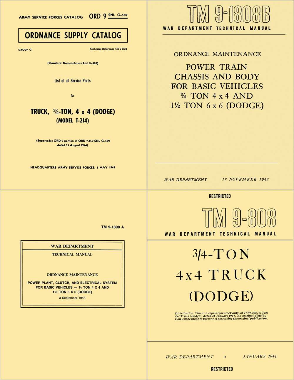 1941-1947 Dodge WC 3/4-Ton Military 4 Book Set Reprint Shop Manuals and Parts Book