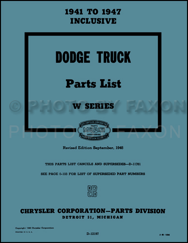 1941-1947 Dodge Pickup & Truck Parts Book Reprint