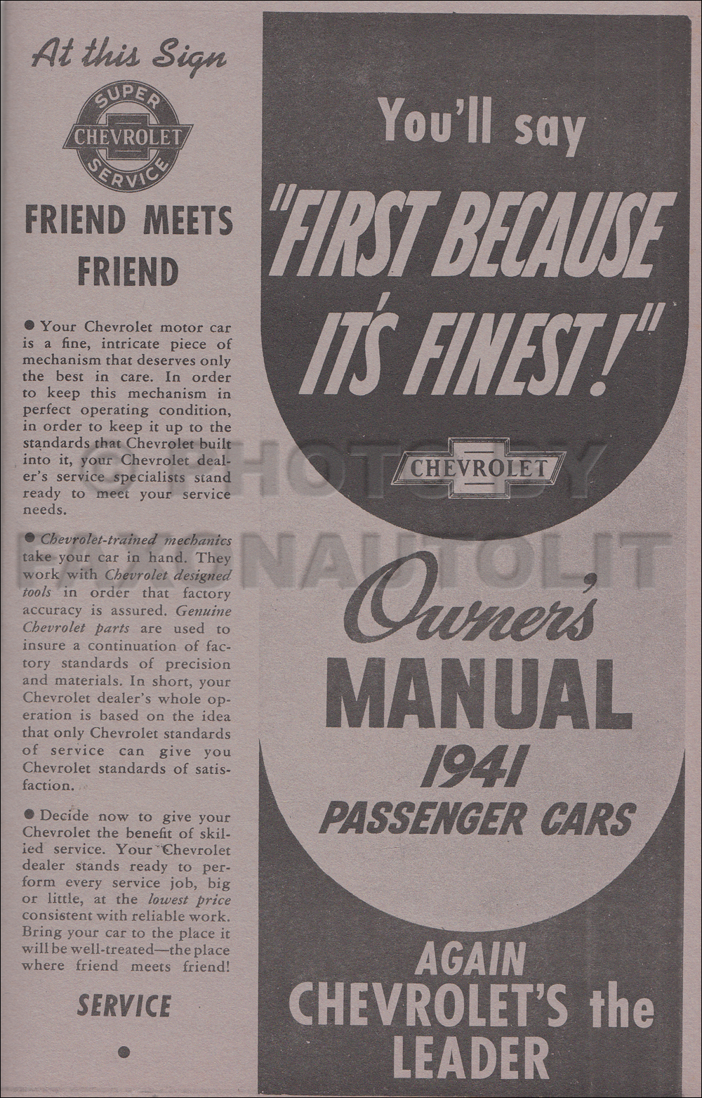 1941 Chevrolet Car Owner's Manual Reprint, older edition