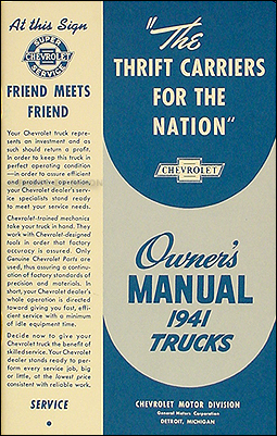 1941 Chevrolet Pickup & Truck Reprint Owner's Manual
