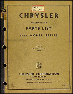 1941 Chrysler Preliminary Parts Book Original