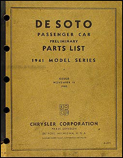 1941 DeSoto Preliminary Parts Book Original 