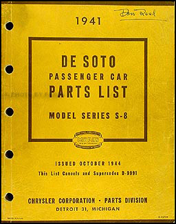 1941 DeSoto Parts Book Original, 1944 edition 