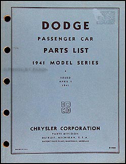 1941 Dodge Car Parts Book Original