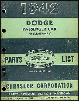 1942 Dodge Car Preliminary Parts Book Original 
