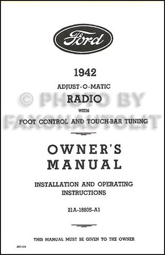 1942 Ford Radio Reprint Owner's Manual with Installation Instructions