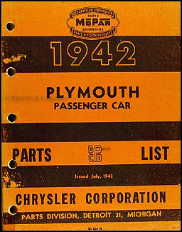 1942 Plymouth Car Parts Book Original