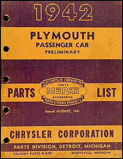 1942 Plymouth Preliminary Parts Book Original 