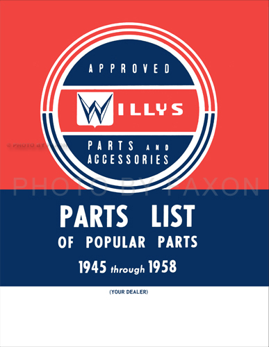 1945-1958 Jeep Parts List of Popular Parts and Accessories Reprint