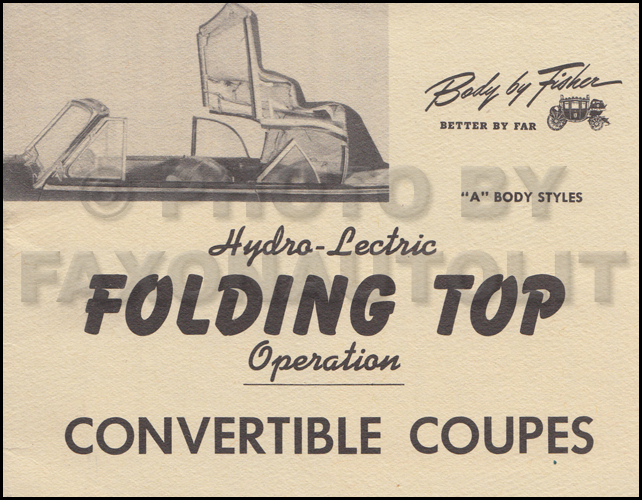 1946-1947 GM A Body Convertible Top Owner's Manual Original