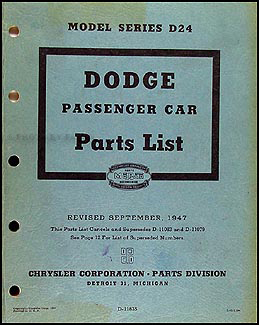 1946-1948 Dodge Car Parts Book Original