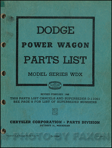 1946-1948 Dodge Power Wagon Parts Book Original