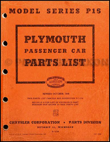 1946-1948 Plymouth Parts Book Original