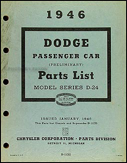 1946 Dodge Car Preliminary Parts Book Original 