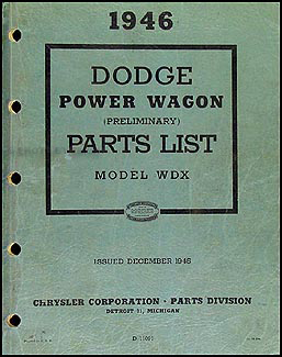 1946 Dodge Power Wagon Preliminary Parts Book Original