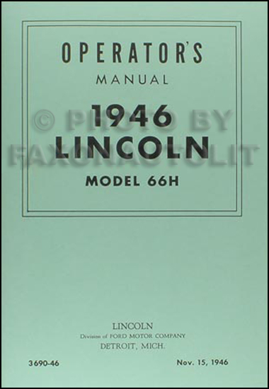 1946 Lincoln Model 66H Operator's Manual Reprint