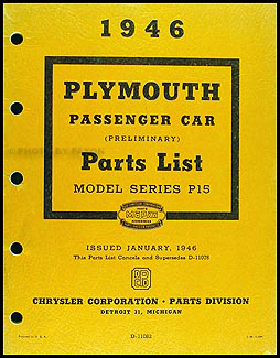 1946 Plymouth Cars Preliminary Parts Book Original 