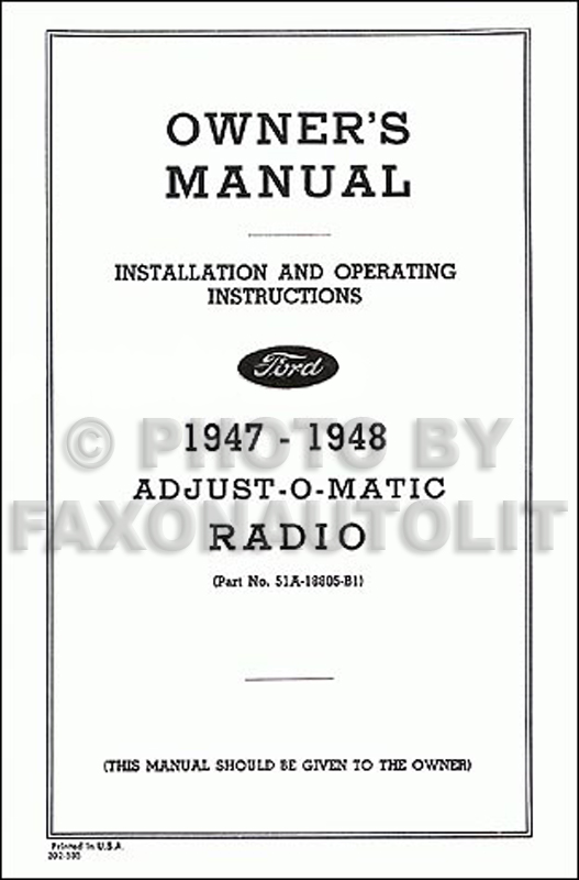 1947-1948 Ford Radio Installation and Owner Operating Manual Reprint