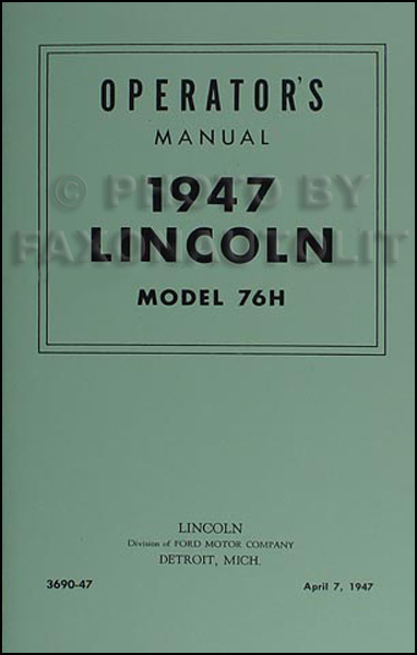 1947 Lincoln Model 76H Operator's Manual Reprint