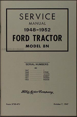 1948-1952 Ford Tractor Model 8N Reprint Service Manual