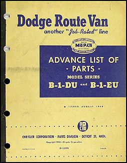 1948-1949 Dodge Route Van Advance Parts Book Original B-1-DU B-1-EU