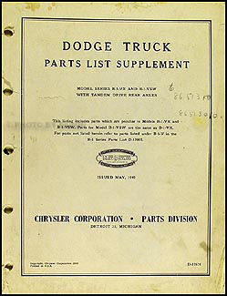 1949 Dodge 3 ton Original Parts Book Supplement B-1-VX B-1-VSW Truck