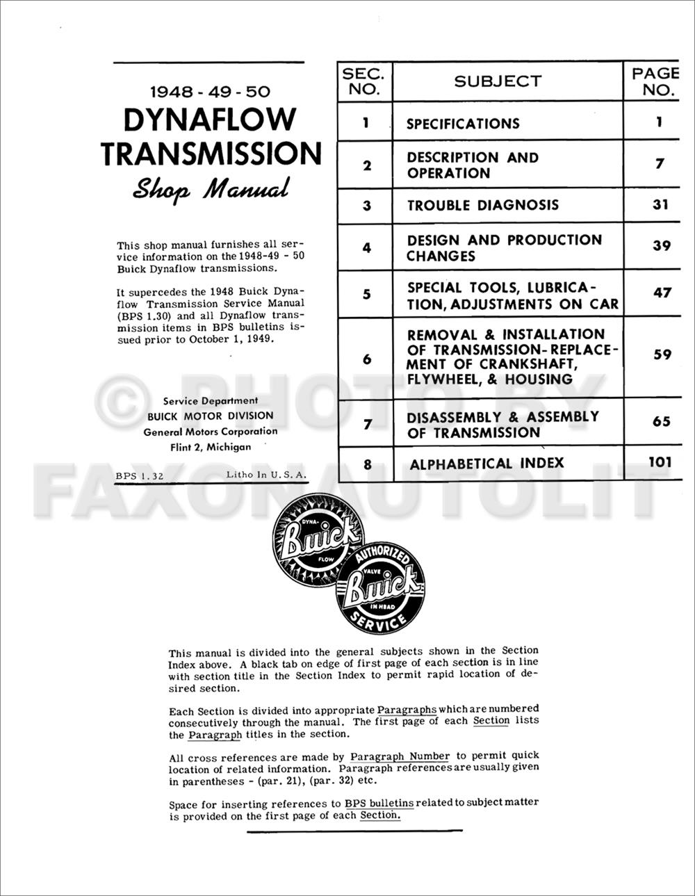 1948-1949-1950 Buick Dynaflow Transmission Shop Manual Automatic Repair Service 
