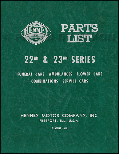 1948-1949-1950 Packard Henney Hearse, etc. Reprint Parts Book