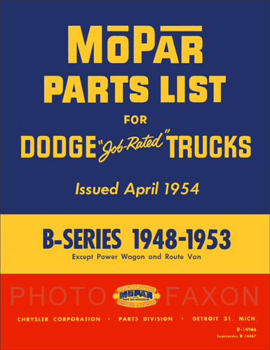 1948-1953 Dodge Pickup and Truck Parts Book Reprint B1 B2 B3 B4