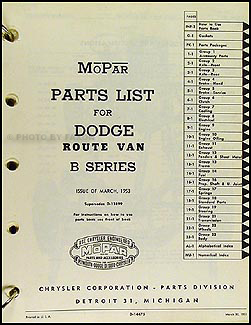 1948-1953 Dodge Route Van Parts Book Original 
